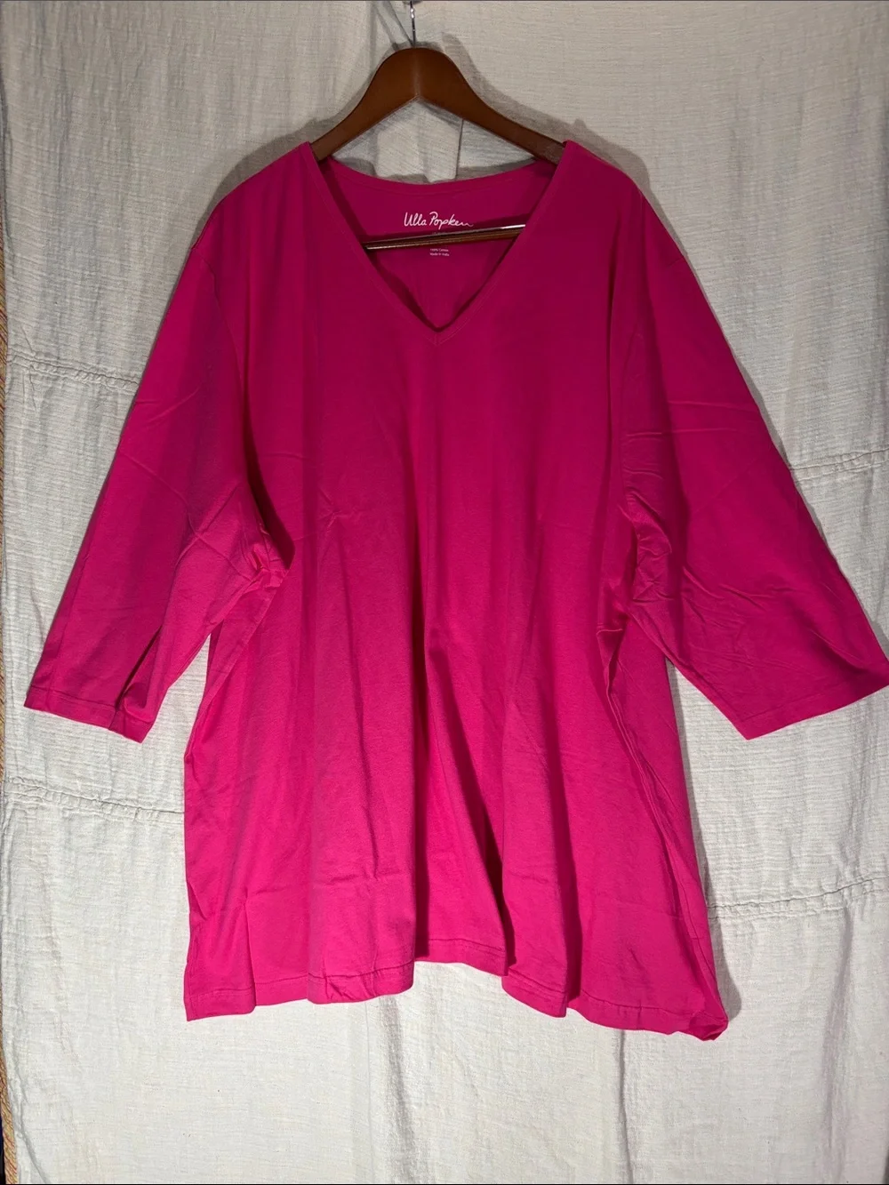 Ulla Popken Pink V-Neck 100% Cotton Top Plus Size 36/38 5X 6X EUC Loungewear